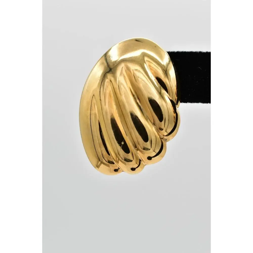 Vintage Dangle Dome Earrings Gold Ribbed Heavy Chunky USA Made NOS 1980s 9L